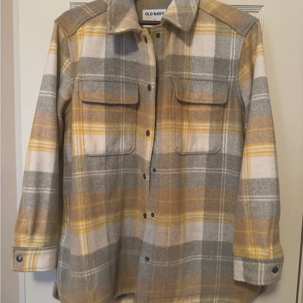Old Navy Women's Plaid Shacket - Yellow and Gray